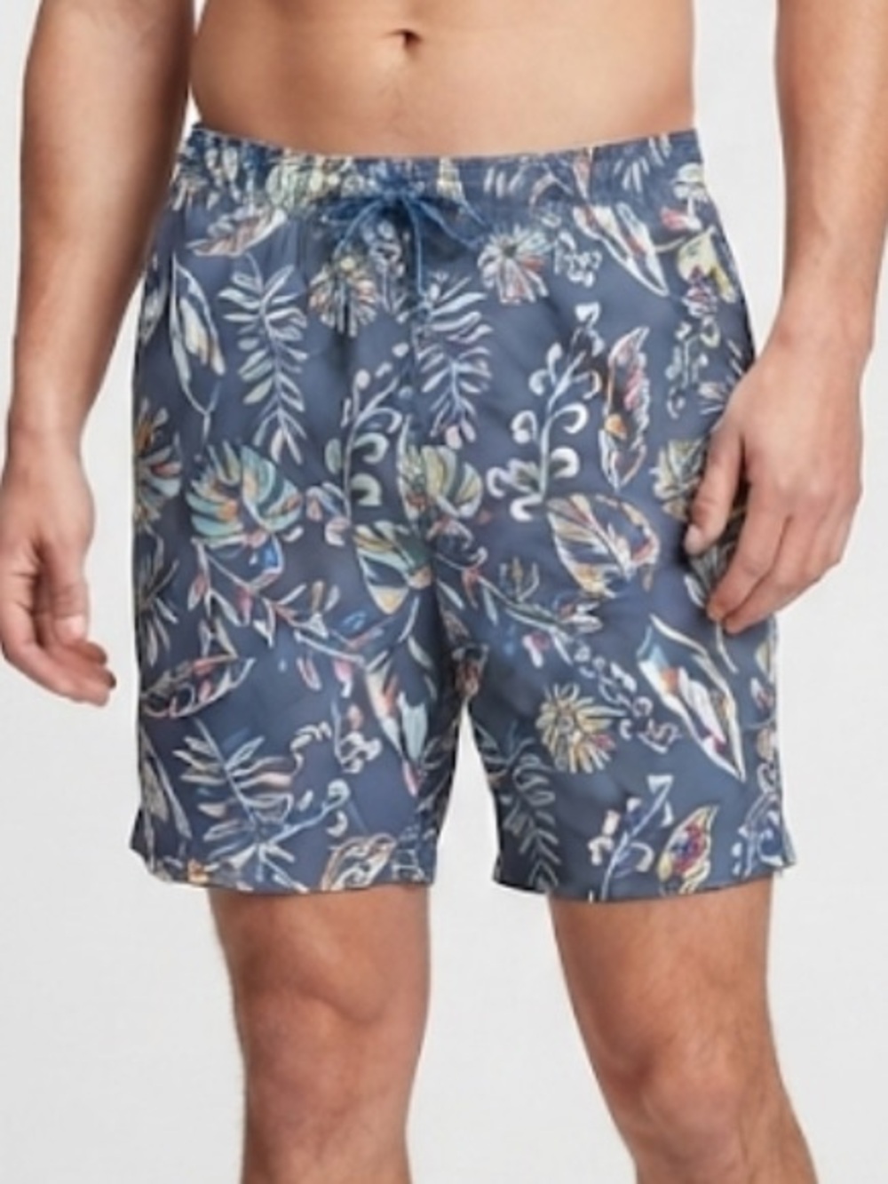 Kirkland Signature Men's Blue Floral Swim Trunks With Drawstring Size Medium